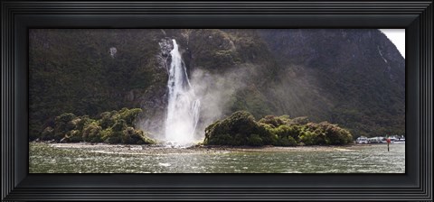 Framed Water falling from rocks, Milford Sound, Fiordland National Park, South Island, New Zealand Print