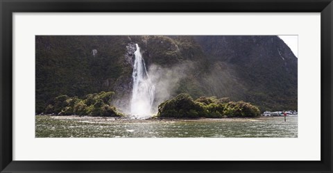 Framed Water falling from rocks, Milford Sound, Fiordland National Park, South Island, New Zealand Print
