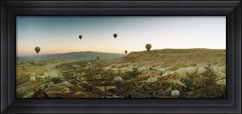 Framed Hot air balloons over a valley, Cappadocia, Central Anatolia Region, Turkey Print