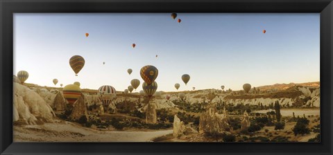 Framed Hot air balloons taking off, Cappadocia, Central Anatolia Region, Turkey Print