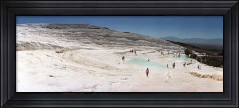 Framed Tourists enjoying the hot springs and travertine pool, Pamukkale, Denizli Province, Turkey Print