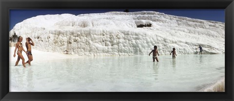 Framed Children enjoying in the hot springs and travertine pool, Pamukkale, Denizli Province, Turkey Print