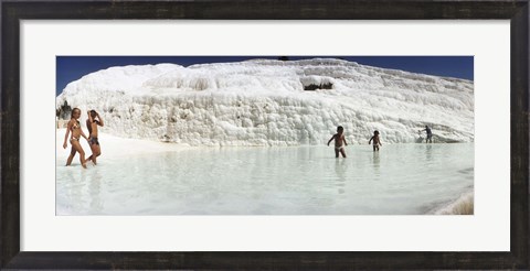 Framed Children enjoying in the hot springs and travertine pool, Pamukkale, Denizli Province, Turkey Print