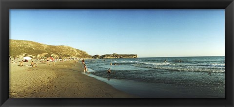 Framed Tourists swimming in the Mediterranean at Patara beach, Patara, Antalya Province, Turkey Print