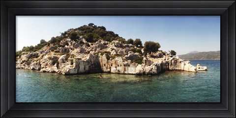 Framed Rocky island in the Mediterranean sea, Sunken City, Kekova, Antalya Province, Turkey Print