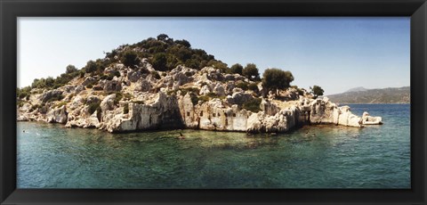 Framed Rocky island in the Mediterranean sea, Sunken City, Kekova, Antalya Province, Turkey Print