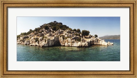 Framed Rocky island in the Mediterranean sea, Sunken City, Kekova, Antalya Province, Turkey Print