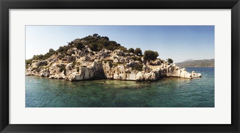 Framed Rocky island in the Mediterranean sea, Sunken City, Kekova, Antalya Province, Turkey Print