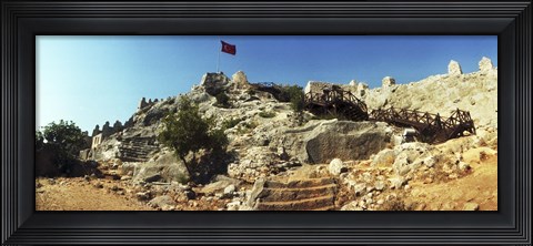 Framed Byzantine castle of Kalekoy with a Turkish national flag, Antalya Province, Turkey Print