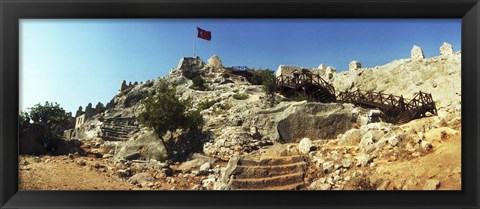 Framed Byzantine castle of Kalekoy with a Turkish national flag, Antalya Province, Turkey Print