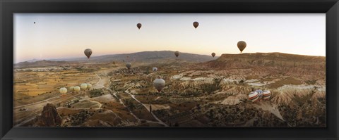 Framed Hot air balloons in flight over Cappadocia, Central Anatolia Region, Turkey Print