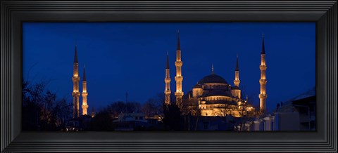 Framed Blue Mosque Lit Up at Night, Istanbul, Turkey Print