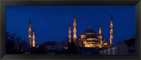 Framed Blue Mosque Lit Up at Night, Istanbul, Turkey Print