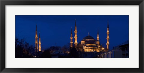 Framed Blue Mosque Lit Up at Night, Istanbul, Turkey Print