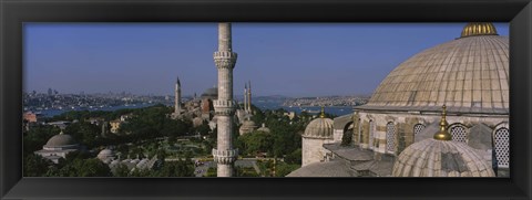 Framed View of a mosque, St. Sophia, Hagia Sophia, Mosque of Sultan Ahmet I, Blue Mosque, Sultanahmet District, Istanbul, Turkey Print