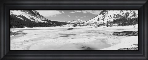 Framed Lake and snowcapped mountains, Tioga Lake, Inyo National Forest, Eastern Sierra, California (black and white) Print