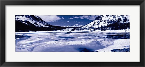 Framed Lake and snowcapped mountains, Tioga Lake, Inyo National Forest, Eastern Sierra, Californian Sierra Nevada, California Print