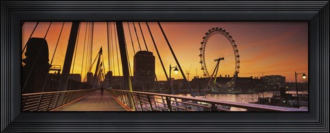 Framed Bridge with ferris wheel, Golden Jubilee Bridge, Thames River, Millennium Wheel, City Of Westminster, London, England Print