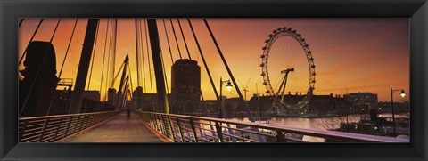 Framed Bridge with ferris wheel, Golden Jubilee Bridge, Thames River, Millennium Wheel, City Of Westminster, London, England Print