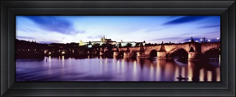 Framed Arch bridge across a river with a cathedral, St. Vitus Cathedral, Hradcany Castle, Vltava river, Prague, Czech Republic Print