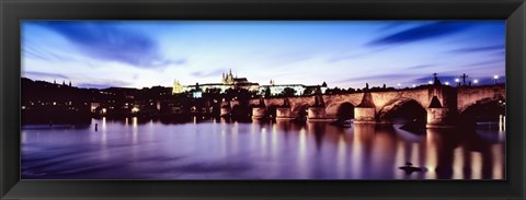 Framed Arch bridge across a river with a cathedral, St. Vitus Cathedral, Hradcany Castle, Vltava river, Prague, Czech Republic Print