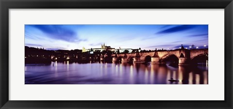 Framed Arch bridge across a river with a cathedral, St. Vitus Cathedral, Hradcany Castle, Vltava river, Prague, Czech Republic Print