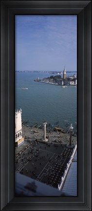 Framed Church and bell tower from St Mark&#39;s Campanile, Canale di San Marco, Doges Palace, San Giorgio Maggiore, Venice, Veneto, Italy Print