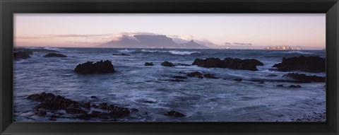 Framed Rocks in the sea with Table Mountain, Cape Town, South Africa Print