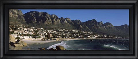 Framed Town at the coast with a mountain range, Twelve Apostle, Camps Bay, Cape Town, Western Cape Province, Republic of South Africa Print