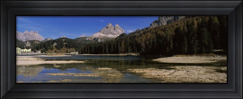 Framed Lake with a mountain range, Lake Misurina, Tre Cime Di Lavaredo, Dolomites, Cadore, Province of Belluno, Veneto, Italy Print