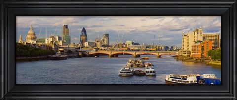 Framed Bridge across a river with a cathedral, Blackfriars Bridge, St. Paul&#39;s Cathedral, Thames River, London, England Print