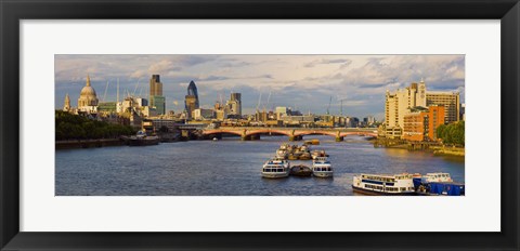 Framed Bridge across a river with a cathedral, Blackfriars Bridge, St. Paul&#39;s Cathedral, Thames River, London, England Print