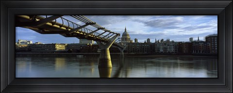 Framed Bridge across a river with a cathedral, London Millennium Footbridge, St. Paul&#39;s Cathedral, Thames River, London, England Print