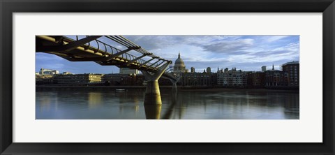 Framed Bridge across a river with a cathedral, London Millennium Footbridge, St. Paul&#39;s Cathedral, Thames River, London, England Print