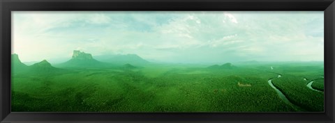 Framed Aerial View Of Green Misty Landscape, Autana Tepuy, Venezuela Print