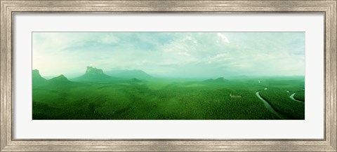 Framed Aerial View Of Green Misty Landscape, Autana Tepuy, Venezuela Print
