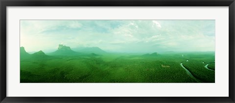 Framed Aerial View Of Green Misty Landscape, Autana Tepuy, Venezuela Print