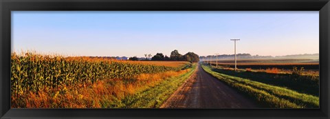 Framed Road Along Rural Cornfield, Illinois, USA Print