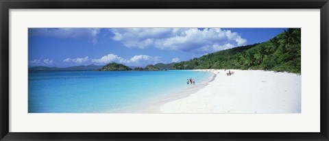 Framed Tourists on the beach, Trunk Bay, St. John, US Virgin Islands Print