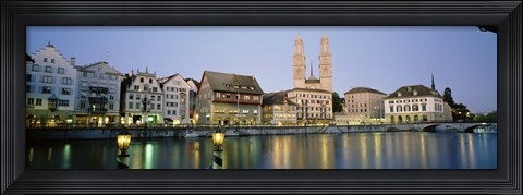 Framed Evening, Cityscape, Zurich, Switzerland Print