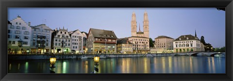 Framed Evening, Cityscape, Zurich, Switzerland Print