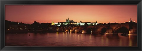 Framed Bridge with a church and castle, Charles Bridge, St. Vitus Cathedral, Hradcany Castle, Prague, Czech Republic Print