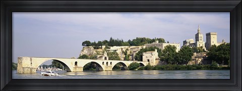 Framed Castle at the waterfront, Pont Saint-Benezet, Palais des Papes, Avignon, Vaucluse, France Print