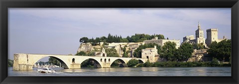 Framed Castle at the waterfront, Pont Saint-Benezet, Palais des Papes, Avignon, Vaucluse, France Print