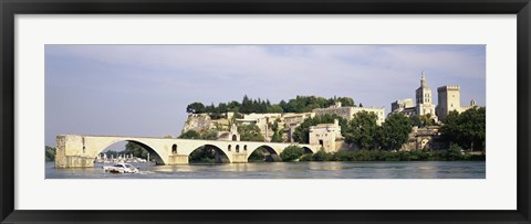 Framed Castle at the waterfront, Pont Saint-Benezet, Palais des Papes, Avignon, Vaucluse, France Print