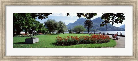 Framed Park near Lake Lugano bkgrd MT Monte Bre canton Ticino Switzerland Print