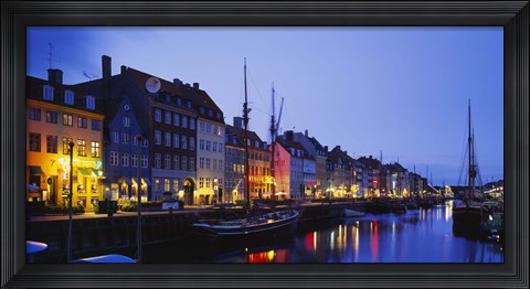Framed Buildings lit up at night, Nyhavn, Copenhagen, Denmark Print
