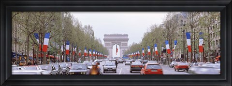Framed Traffic on a road, Arc De Triomphe, Champs Elysees, Paris, France Print