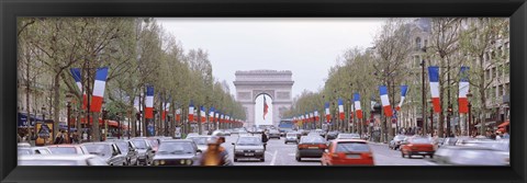 Framed Traffic on a road, Arc De Triomphe, Champs Elysees, Paris, France Print