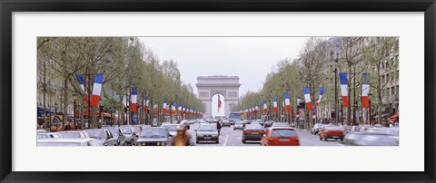 Framed Traffic on a road, Arc De Triomphe, Champs Elysees, Paris, France Print